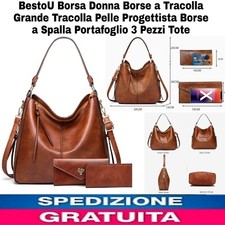 Borsa Grande In Pelle Da Donna a Tracolla Con Borsello E Portatessere In Pelle 