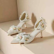 Decolte Scarpe Sposa Alte 7 cm Beige Perle Cinturino Pelle Sintetica 71875