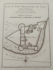 Carta FORTE OLANDESE DI SAMA San Sebastiano Costa Guinea Incisione Fine '700