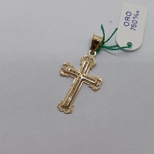 CIONDOLO CROCIFISSO - CROCE SACRA CON ZIRCONI IN ORO GIALLO 18KT  0.7 GR. (8081)