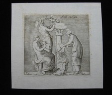 Enea Vico: Cigno sacrificale 1550/Sacrifice Swan Print incisione su rame Battista Franco