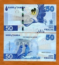 Zambia, 50 Kwacha, 2024 (2025), P-W64, Pappagalli UNC, completo ridisegnato