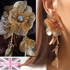 ORECCHINI MODA 12CM ENORMI EX ZARA FIORI A CASCATA KATE BAFTA oro/cristallo