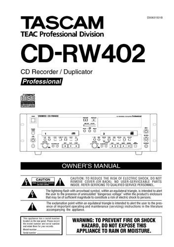 Manuale dell utente per tascam - manuale, dell'utente