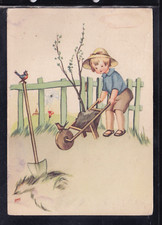 Cartolina Bambino con Cariola che Pianta Albero YD419