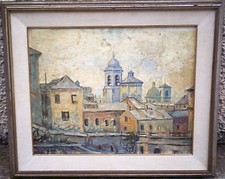 MOLTENI - PRIMA NEVE SULLA CITTA' - PAESAGGIO - VECCHIO QUADRO DIPINTO OLIO