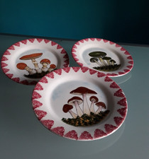 "BASSANO" 3 piatti decorativi " Funghi", vintage, anni 50, diametro 23,5 cm.