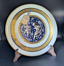 Vassoio Tondo Porcellana Limoges Putti Oro 24K - Blu - Diametro 32cm
