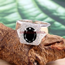 Naturale Onice Nera Gemma Con 18K Placcato Oro Bianco Argento Uomo Anello #325