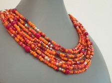 ?COLLANA DONNA PIETRE DURE ARANCIONE, CORALLO,  MULTIFILO ETNICO  BOHO 