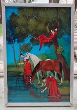 Dipinto olio su tela Mario D'Elia fratini e cavalli Surrealismo