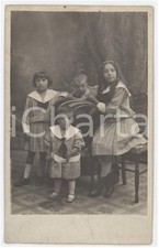 1920 ca BAMBINI ITALIA Quattro fratelli in abito a quadretti *Foto anonima 9x14