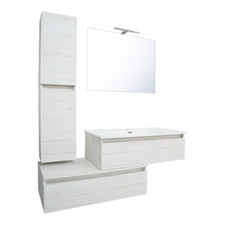 Mobile Bagno Moderno Sospeso Composizione con Lavabo Specchio Luce Led e Colonna