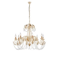 Lampadario Shabby Damasco 8 Luci Ferro Battuto Avorio E Oro Con Cristalli