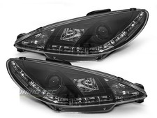 Coppia di Fari Anteriori LED DRL Look per Peugeot 206 1998-2002 Daylight Neri IT