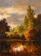 Hans Gehring ~ angolo lago ~ Weilheim quadro olio autunno dipinto Otto Hellmeier studente