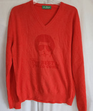 Maglione Vintage Retrò Joe Rivetto Grafica Rosso Scollo V Made in Italy Taglia Large C2