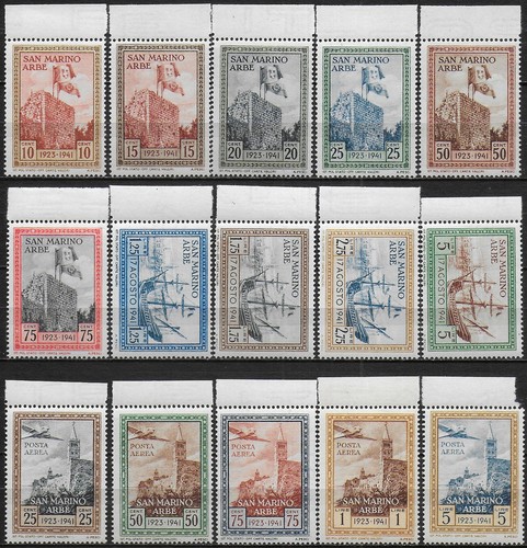 1942 san marino arbe - arbe, 15v.