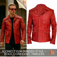 Giacca di pelle rossa Brad Pitt Tyler Durden Fight Club cappotto stile vero FC per uomo