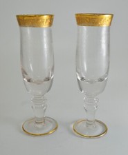 M4193 STUPENDA COPPIA FLUTE BICCHIERI DA SPUMANTE IN VETRO E ORO 24 KT