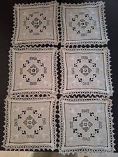 6 Antichi Tovaglioli  Inserti  Ricamo A Mano E Tombolo. Liberty.