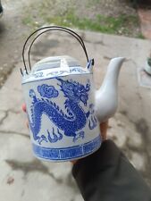 SPLENDIDA TEIERA ORIENTALE CINESE DRAGHI BLU IN PORCELLANA DEL XX SECOLO