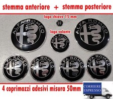 KIT FREGIO STEMMA ALFA ROMEO GIULIETTA MITO 147 156 GT LOGO NERO SILVER 8 PEZZI