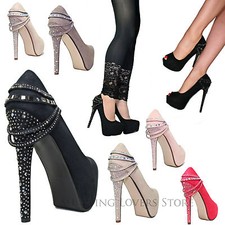 SCARPE donna DECOLLETE scamosciate fasce STRASS borchie Tacco 14 decoltè COD 661