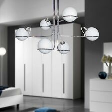 Lampadario a Sospensione moderno 6 luci cromo sfere in vetro soffiato bianche 