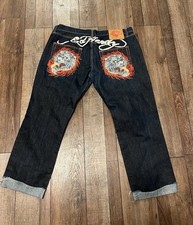 Jeans denim ricamato tigre