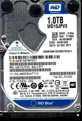 Wd10jpvx 60jc3t1 wx81a - wd10jpvx-60jc3t1, s/n:wx81a