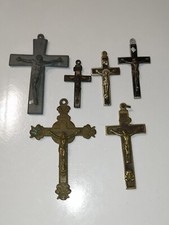 LOTTO 6 CROCIFISSI ANTICHI OTTONE, ALLUMINIO, VINTAGE no argento 