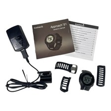 *AS-IS* Garmin Approach S1 Orologio GPS Golf Nero Ricaricabile con Manuale FUNZIONANTE
