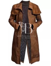Western American pelle Ranger spolverino cappotto lungo uomo giacca pelle scamosciata