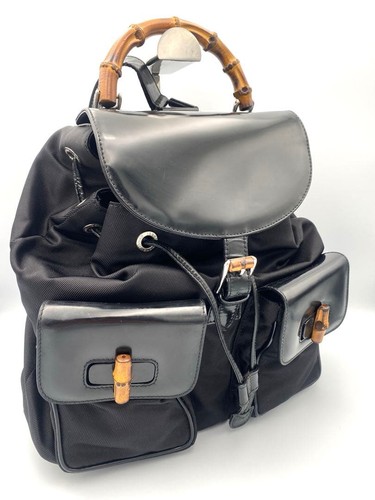 Gucci zaino pelle bambù nero - pelle,