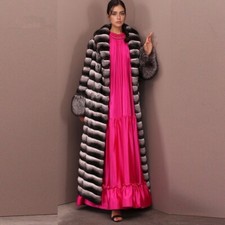 Cappotto donna moda vera pelliccia di coniglio cincillà rex pelliccia di volpe polsino lungo caldo