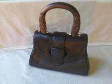 Borsa In Pelle E Legno Vintage