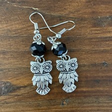 Orecchini pendenti gufetti civetta gufo da donna etnici vintage bigiotteria nero