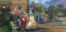 Dipinto Olio  Piero Marchi Maschere  Carnevale Livorno cm. 80  x 40