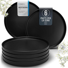 Piatti Neri Moderni, Set Piatti 6 Persone in Ceramica - Elegante Servizio Piatti