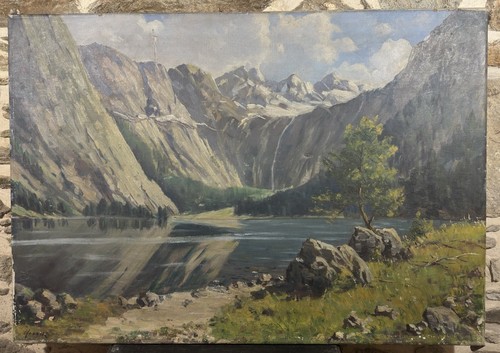 Olio tela firmato lago di - tela,