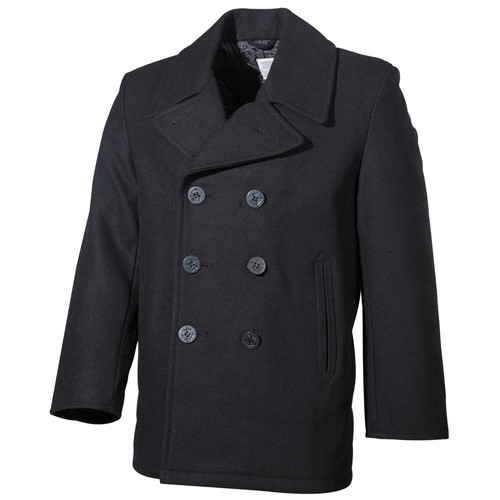 Pea coat nero con bottoni - con,