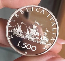 500 LIRE CARAVELLE 1989 PROOF FONDI A SPECCHIO ARGENTO SILVER UNC