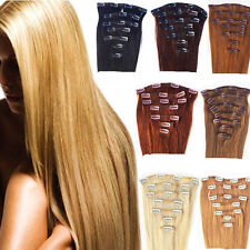 7 PZ Remy Hair SET ALLUNGAMENTO EXTENSION FASCIA CAPELLI VERI 100% 15 CLIP 40CM