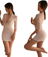 Vestito Donna Sexy in Pizzo Con Maniche a 3/4 Abito Vestiti Discoteca Con Scollo