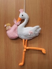 FIOCCO NASCITA ROSA " CICOGNA CON BIMBA " FATTO A MANO DECORAZIONE LIETO EVENTO