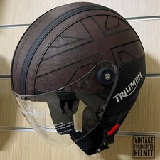Casco vintage in pelle personalizzato ricamo TRIUMPH Bandiera Inglese Union Jack
