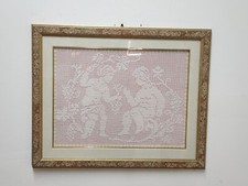 quadro Cornice Dorata Ricamo Uncinetto 72x57 vintage Q91