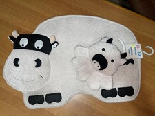 SET TAPPETO BAGNO DOCCIA 61X53 cm CON GUANTO DOCCIA 24X25 cm "MUCCA" 100% COTONE