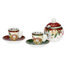 Set 2 Tazzine Espresso e Zuccheriera In Porcellana Collezione Sorprese di Natale